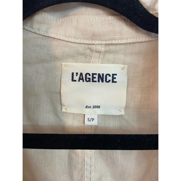 L'Agence Beige Dolly Cropped Double-Breasted Linen Blazer Size S - Picture 2 of 4